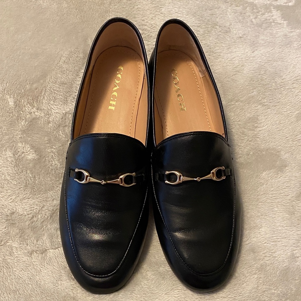 Coach Black Leather Slip-On Shoes